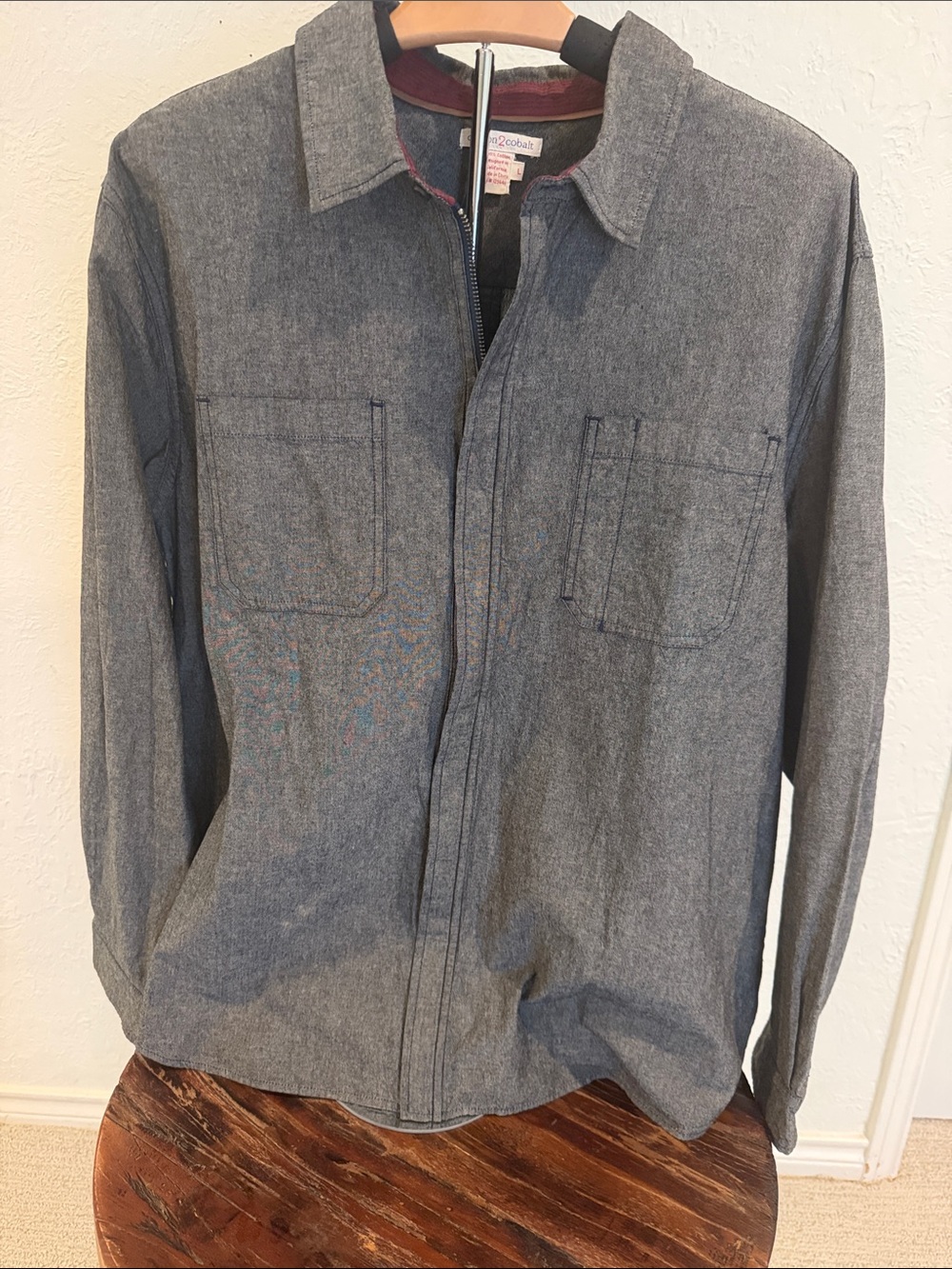 Carbon2Cobalt Men's Grey Casual Zip front Shirt Shirt Size Large
